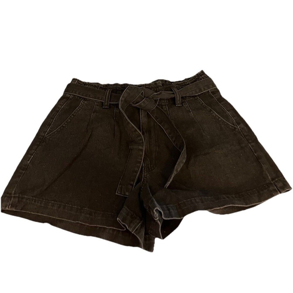 American Eagle Womens Black High-Rise Paper Bag Mom Jean Shorts Tie Waist Sz 6